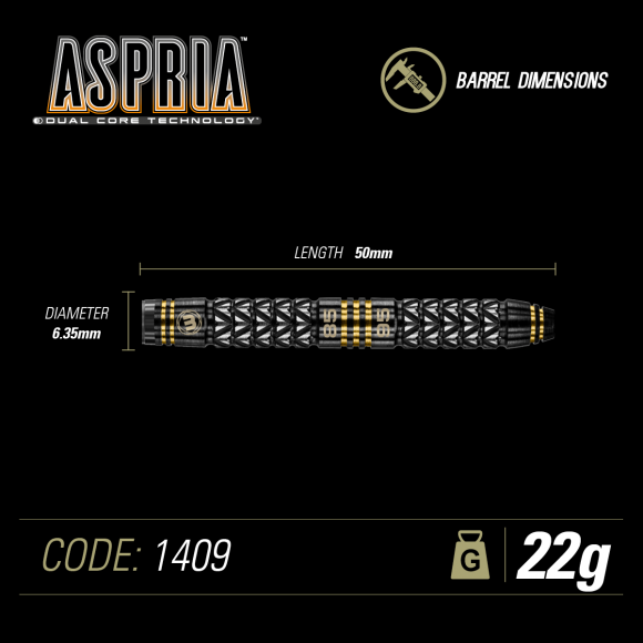 Aspria 22 gram 95%/85% Tungsten alloy Dual Core technology