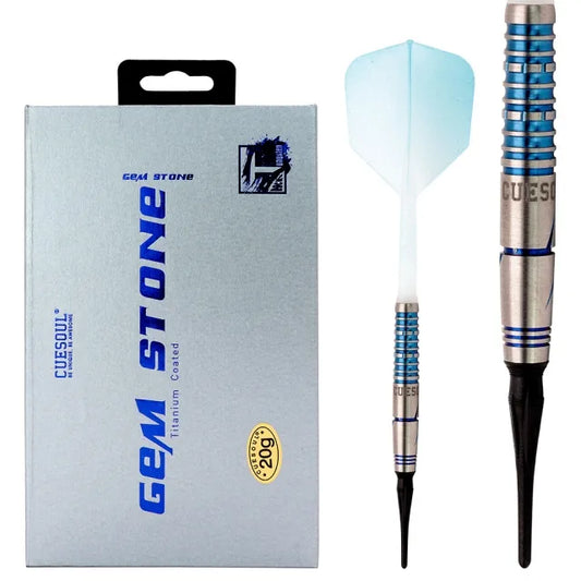 CUESOUL Blue Gem Stone 20 gram 90% Tungsten Soft Tip Dart Set w/ ROST Flights