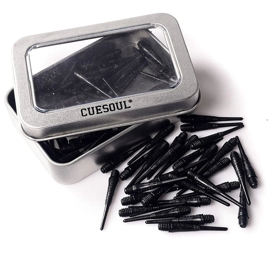 CUESOUL Soft Tip Darts Points 2BA Thread Pack of 100 in Tin - Black