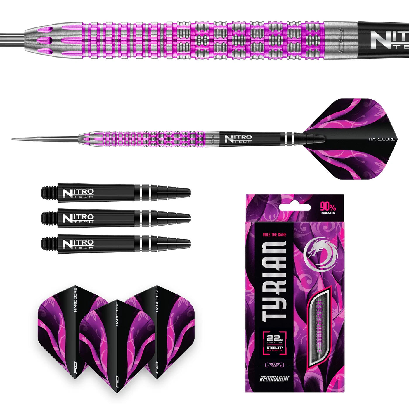 Red Dragon Tyrian Steel Tip Darts 90% Tungsten - 22gm