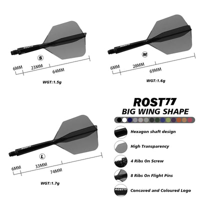 CUESOUL ROST 77 Integrated Dart Shaft & Flight - Big Wing Shape - Short - Black