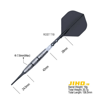 CUESOUL JIHO S8 19 gram 90% Tungsten Soft Tip Dart Set w/ ROST T19 Flight