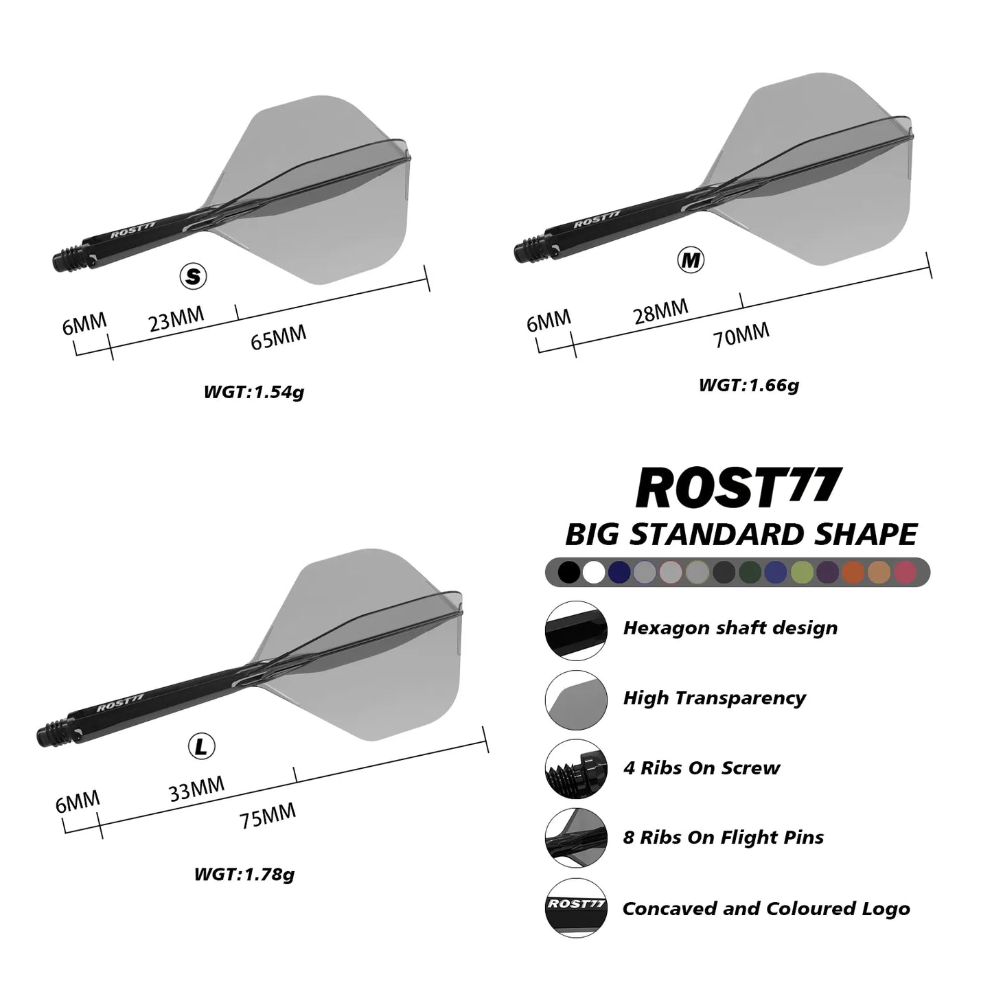 CUESOUL ROST 77 Integrated Dart Shaft & Flight - Big Standard Shape - Short - Transparent Red