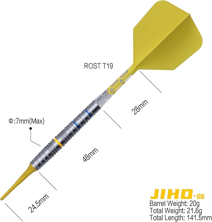 CUESOUL JIHO S6 20 gram 90% Tungsten Soft Tip Dart Set w/ ROST T19 Flight