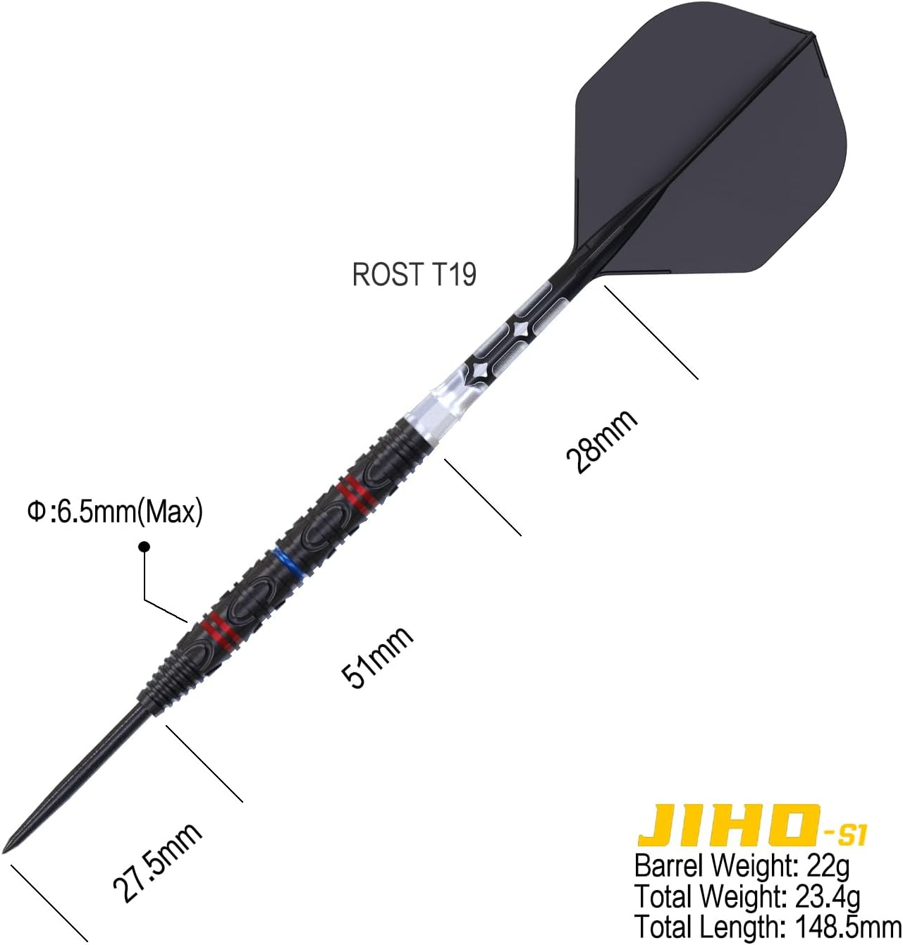 CUESOUL JIHO S1 22 gram 90% Tungsten Steel Tip Dart Set w/ ROST T19 Flight