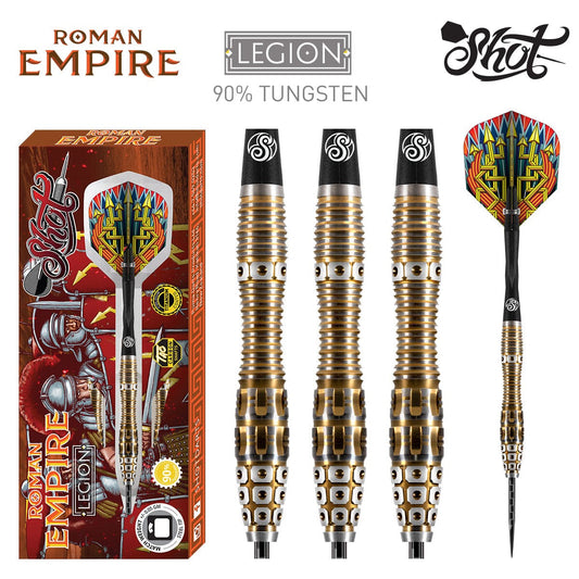 Shot Roman Empire Legion Steel Tip Dart Set-90% Tungsten Barrels-23gm