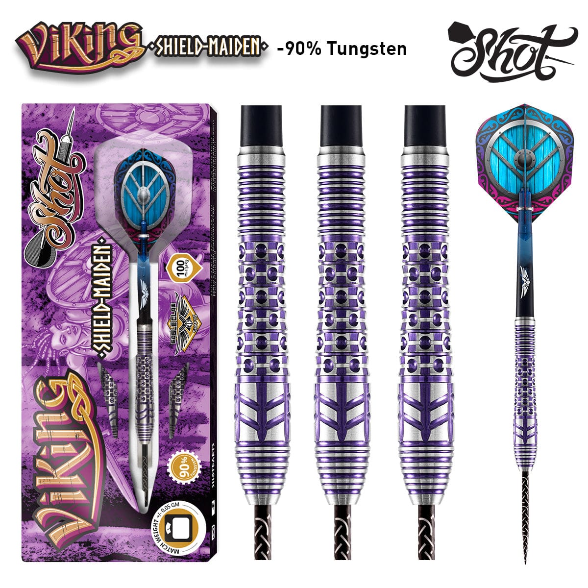 Shot Viking Shield-Maiden Steel Tip Dart Set-90% Tungsten Barrels-27gm