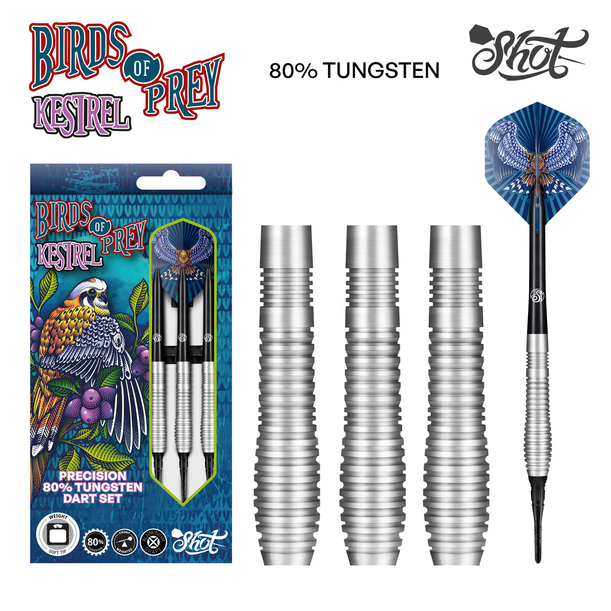 Shot Birds of Prey Kestrel Soft Tip Dart Set-80% Tungsten-18gm