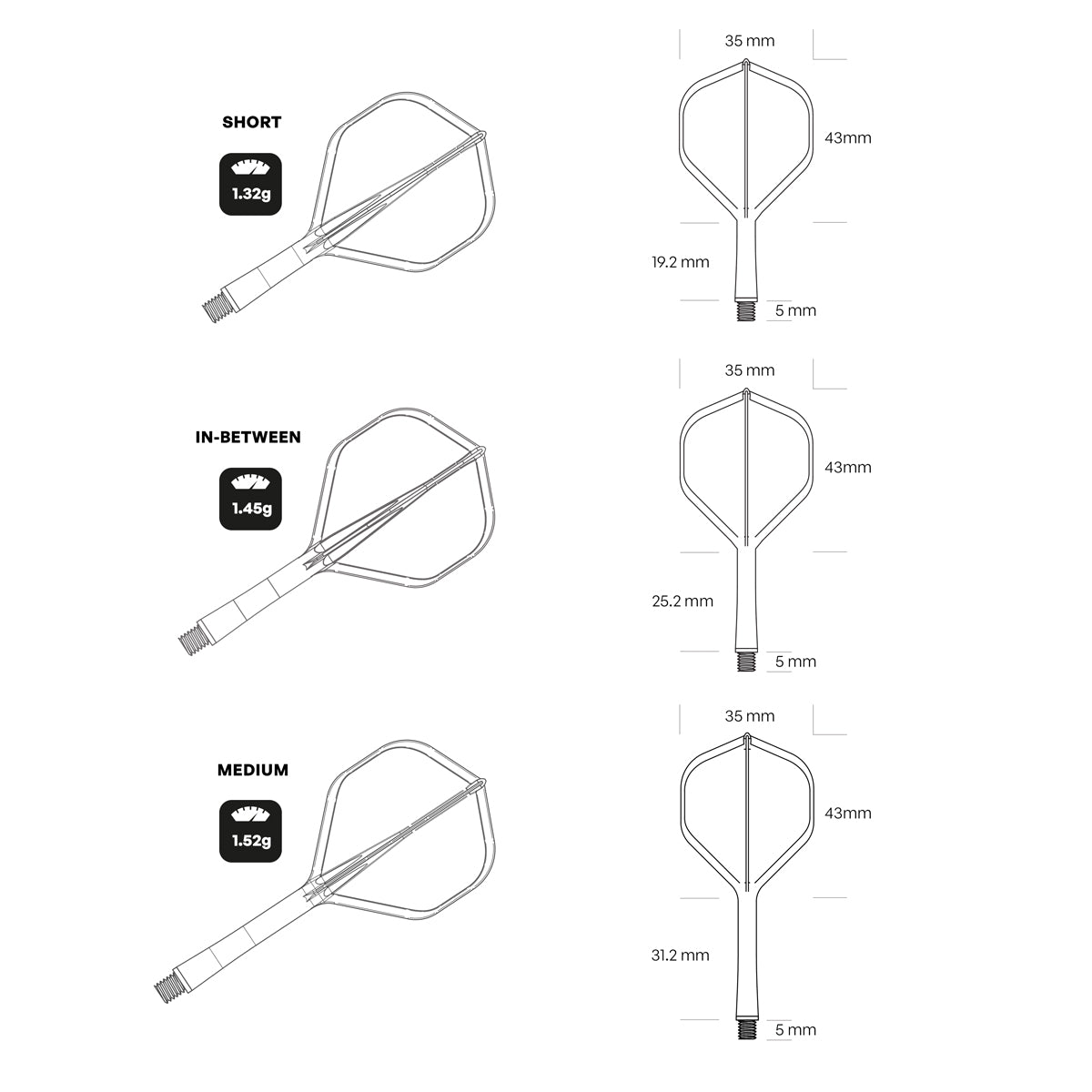 Shot Flight Deck One Piece Dart Flight and Shaft System Black Short