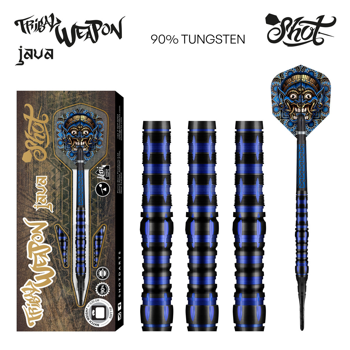 Shot Tribal Weapon Java Soft Tip Dart Set-90% Tungsten-20gm