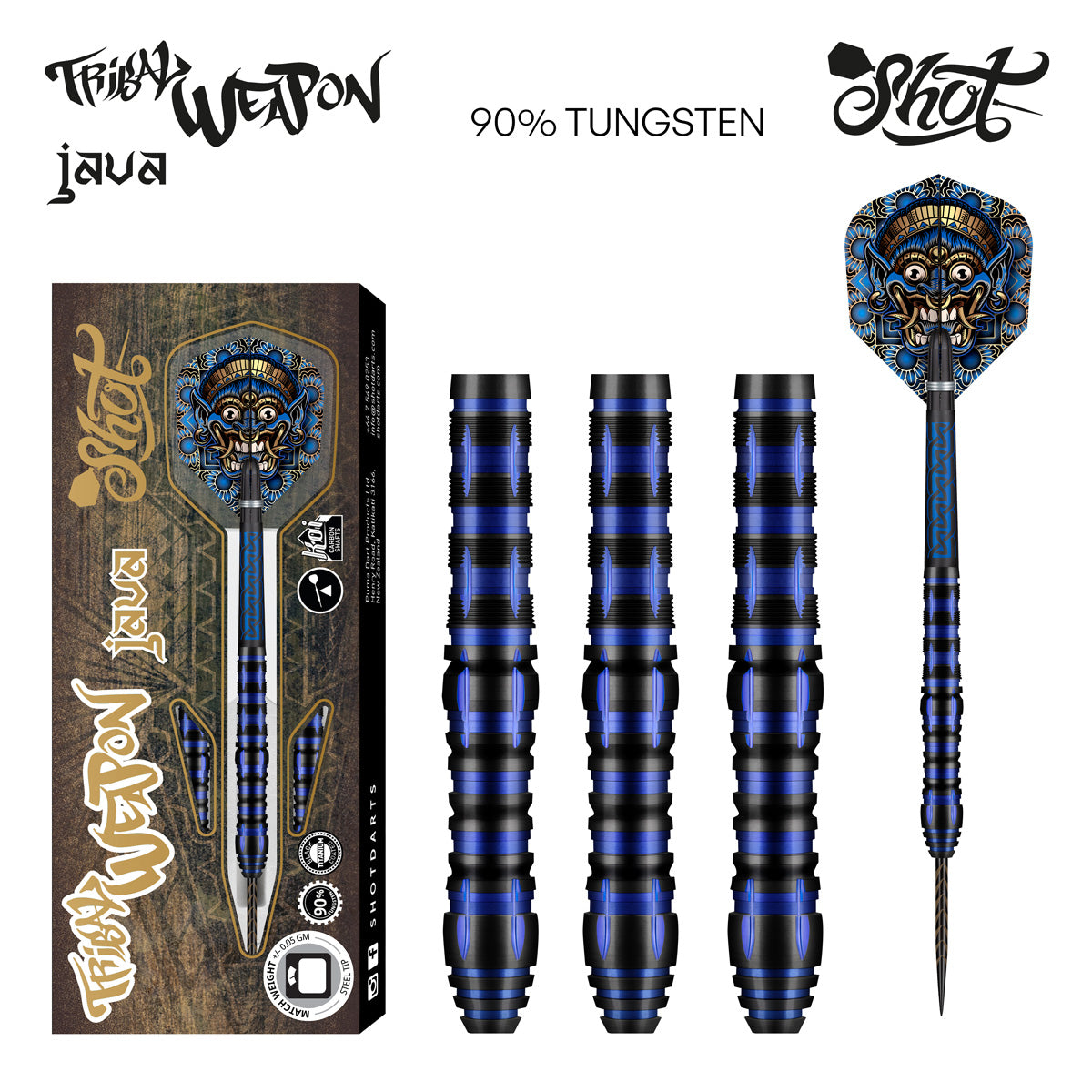 Shot Tribal Weapon Java Steel Tip Dart Set-90% Tungsten-24gm