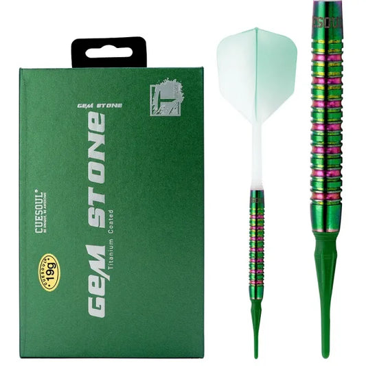 CUESOUL Green Gem Stone 19 gram 90% Tungsten Soft Tip Dart Set w/ ROST Flights