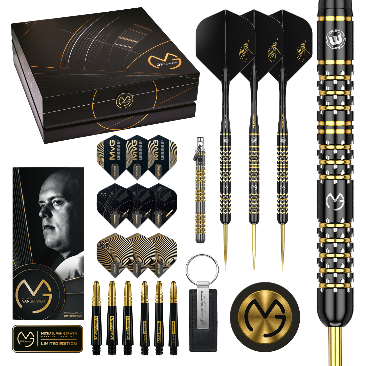 Winmau Michael Van Gerwen MVG Limited Edition 5 Year Anniversary Steel Tip Darts in Gift box 90% Tungsten