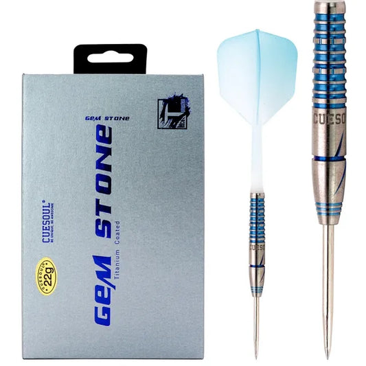 CUESOUL Blue Gem Stone 22 gram 90% Tungsten Steel Tip Dart Set w/ ROST Flights