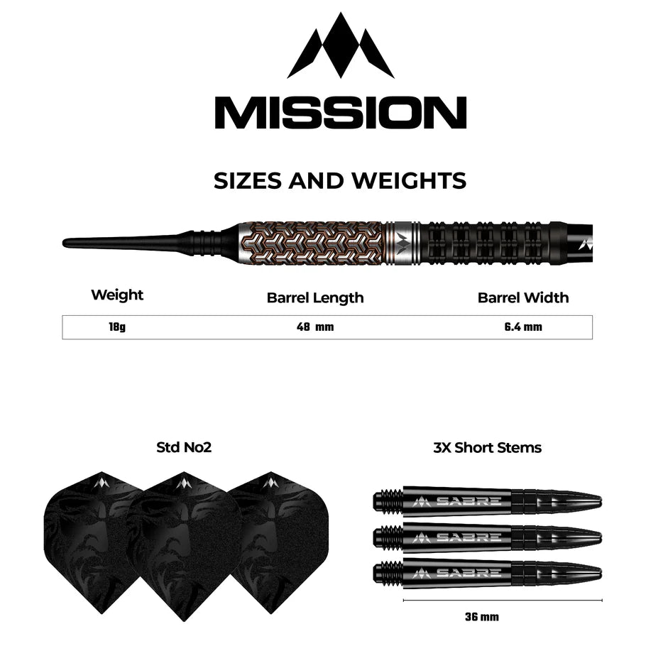 Mission Archon Soft Tip Darts - 97.5% Tungsten Black & Bronze PVD - 18gm