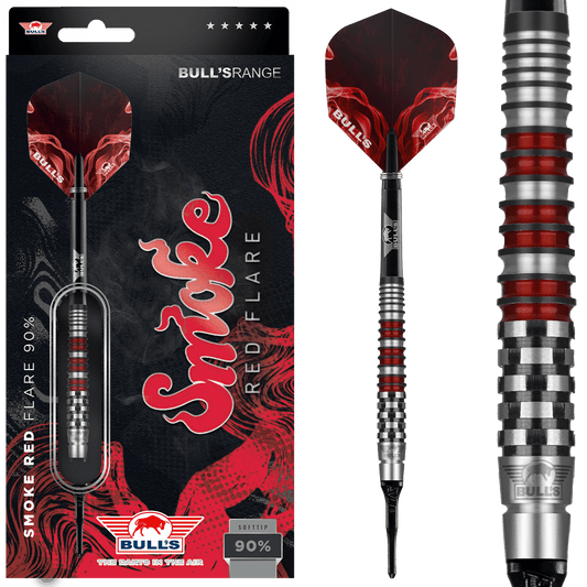 Bull's NL Smoke Red Flare 90% Tungsten 18 gram Soft Tip Dart Set