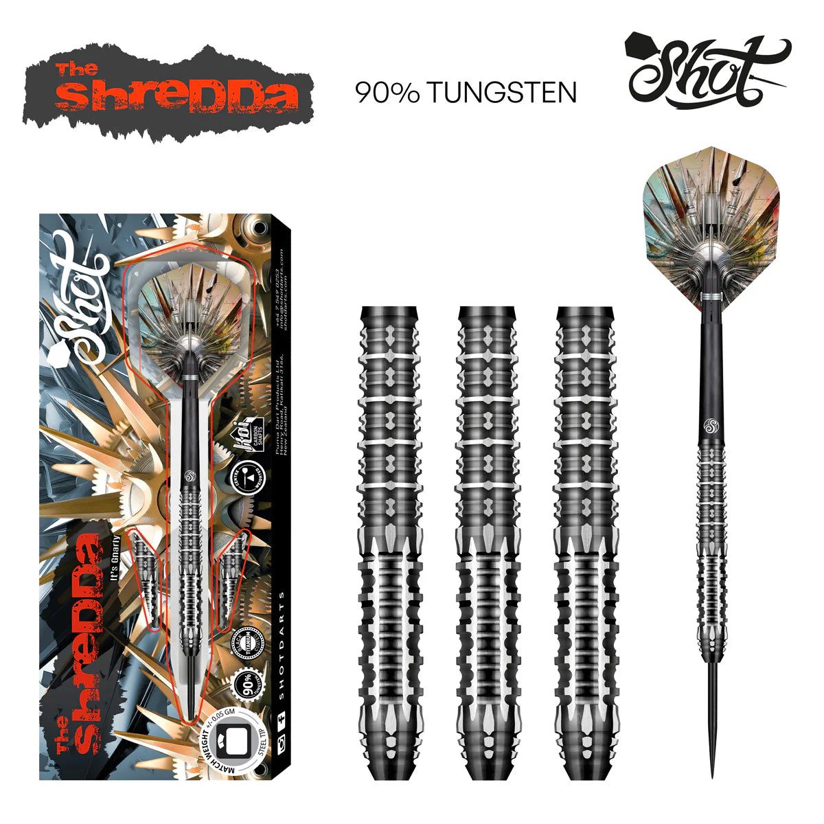 Shot Gnarly Shredda Steel Tip Dart Set-90% Tungsten Barrels-23gm