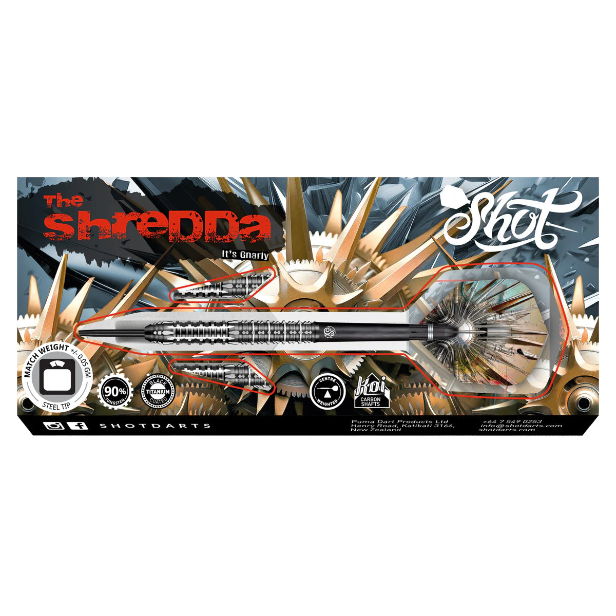 Shot Gnarly Shredda Steel Tip Dart Set-90% Tungsten Barrels-23gm