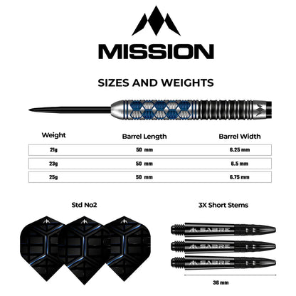 MISSION HEXON DARTS - STEEL TIP - 90% - BLUE PVD 21g