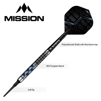 Mission Hexon Soft Tip Darts - 90% Tungsten Blue PVD - 18gm