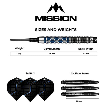 Mission Hexon Soft Tip Darts - 90% Tungsten Blue PVD - 18gm