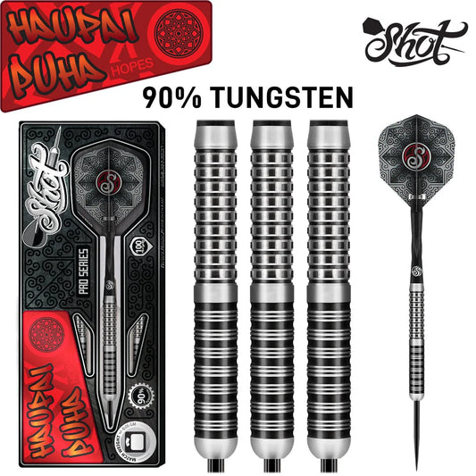 Shot Haupai Puha Steel Tip Dart Set-90% Tungsten Barrels-24gm