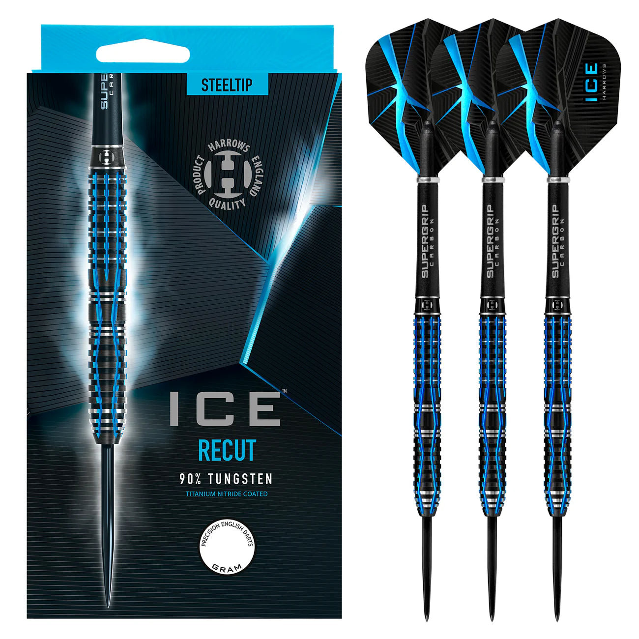 Harrows Ice Recut - Steel Tip Darts - 90% Tungsten - 23g