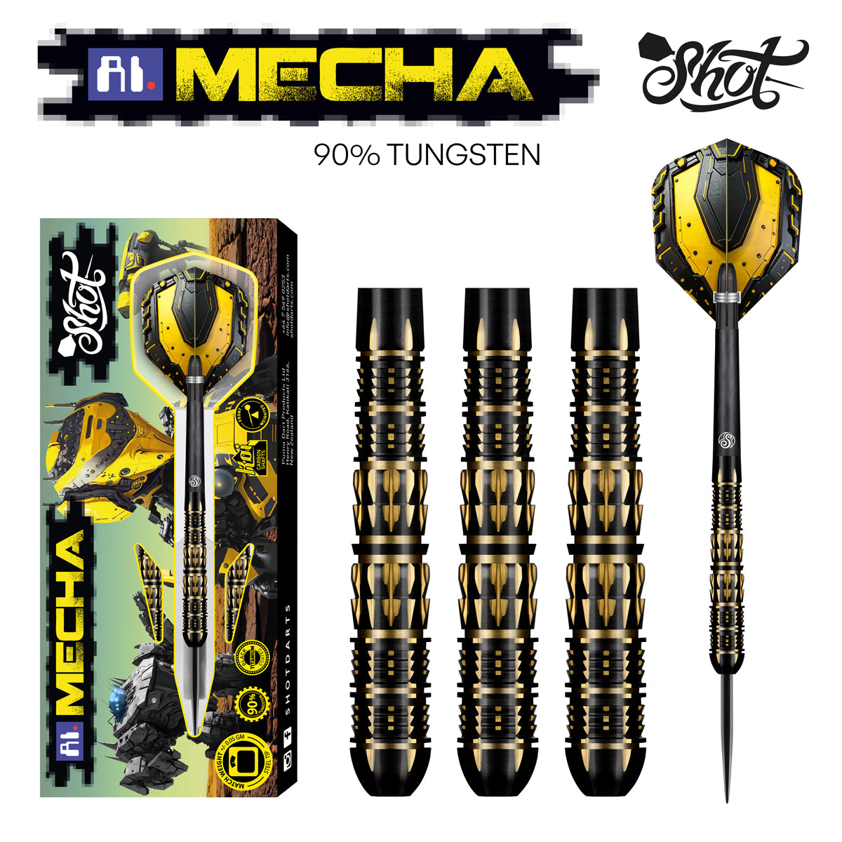 Shot AI Mecha Steel Tip Dart Set-90% Tungsten Barrels-23gm