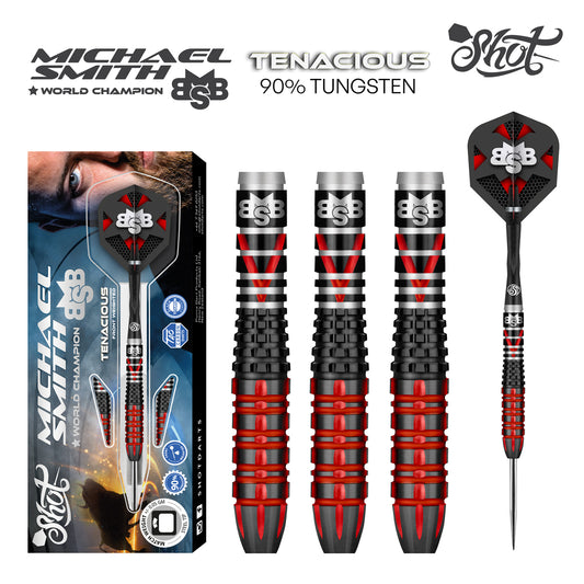 Shot Michael Smith Tenacious Steel Tip Dart Set-90% Front Weighted-24gm