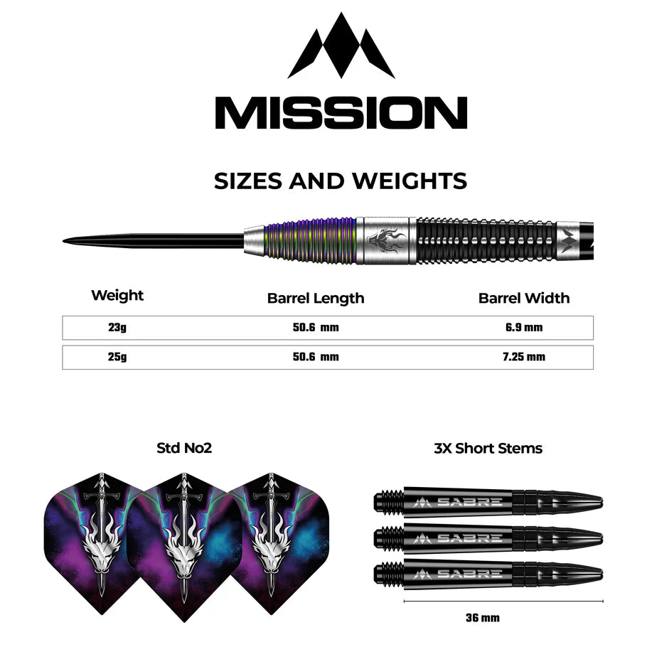 MISSION Occult Darts - Steel Tip - 90% Tungsten Black & Coral PVD 25g