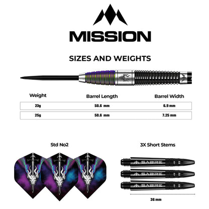 MISSION Occult Darts - Steel Tip - 90% Tungsten Black & Coral PVD 25g