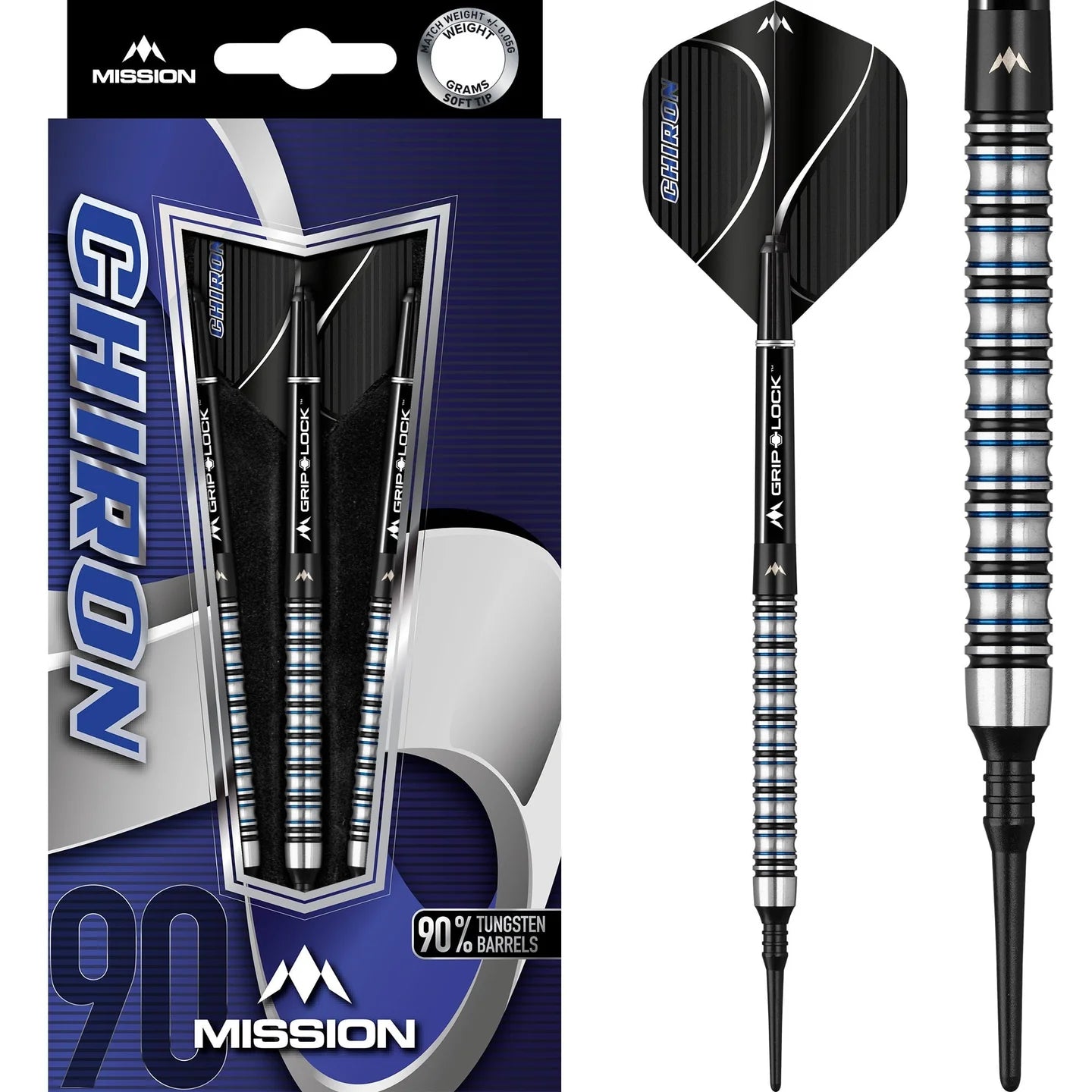 Mission Chiron Soft Tip Darts M1 -90% Tungsten Electro Black & Blue - 20gm