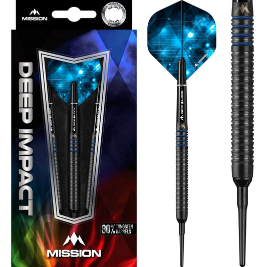 Mission Deep Impact Soft Tip Darts M4 -80% Tungsten Black & Blue - 21gm