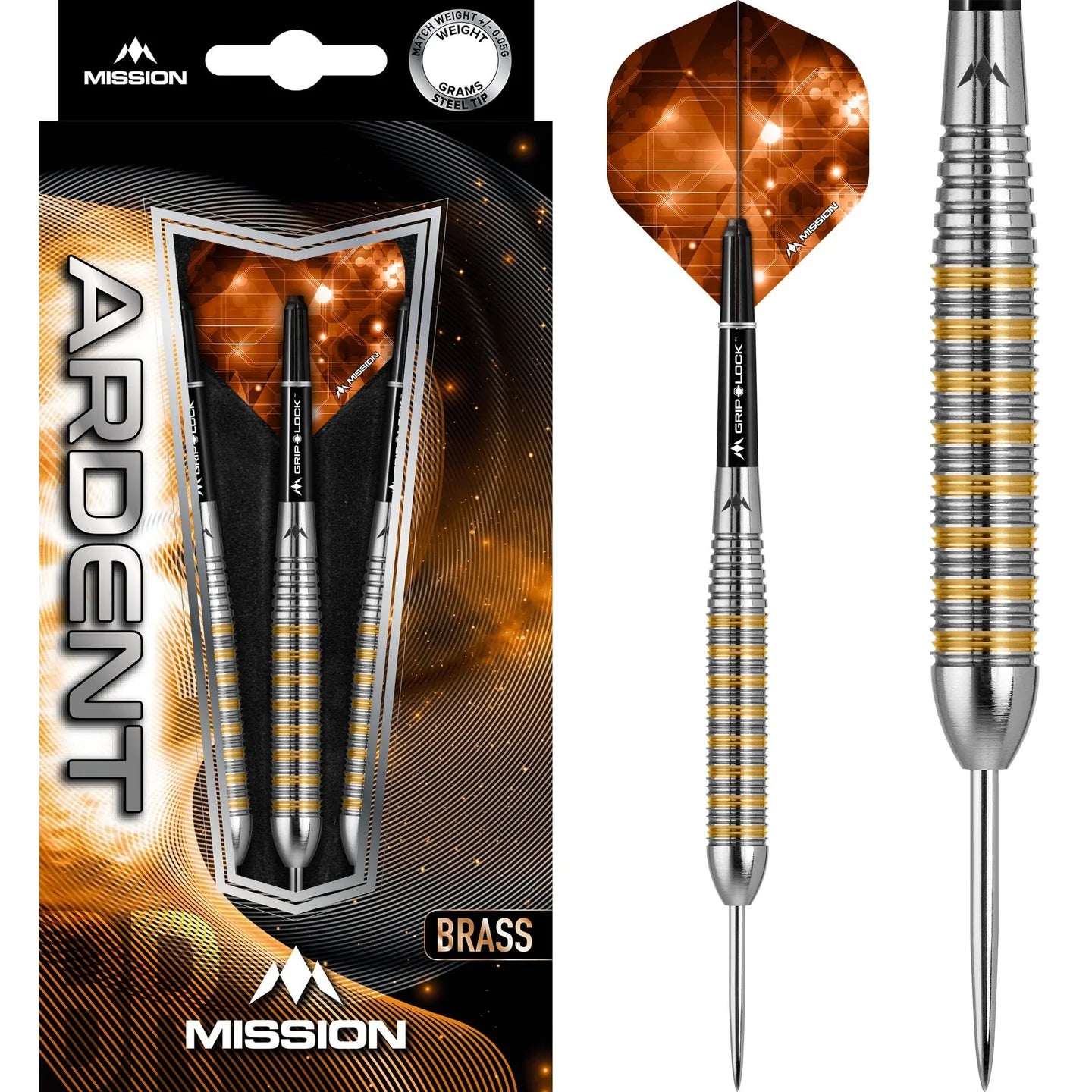 MISSION ARDENT DARTS - STEEL TIP BRASS - M2 - FRONT RING GRIP 24g