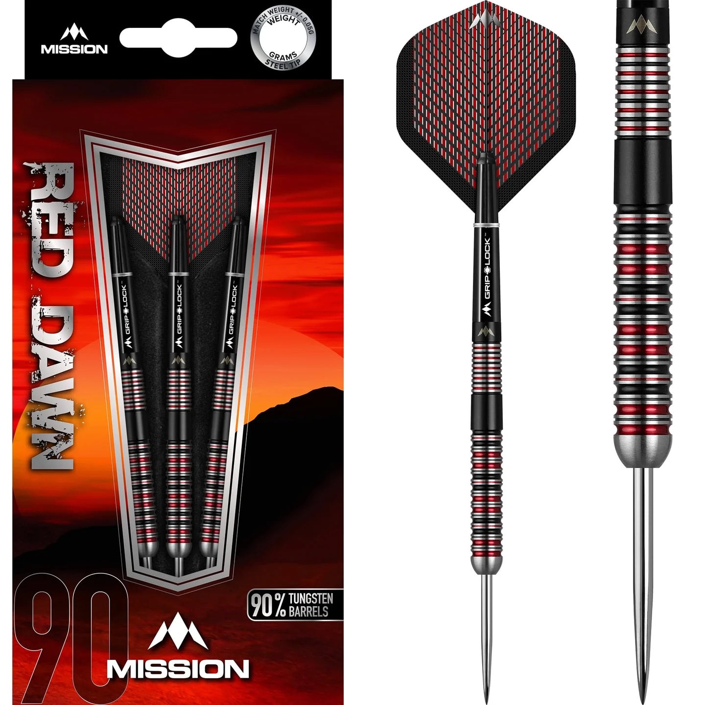 MISSION RED DAWN DARTS - STEEL TIP - M1 - STRAIGHT RING 26g