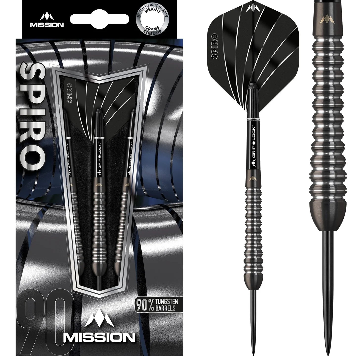 MISSION SPIRO DARTS - STEEL TIP - GRAPHITE PVD - M2 - BLACK 24g