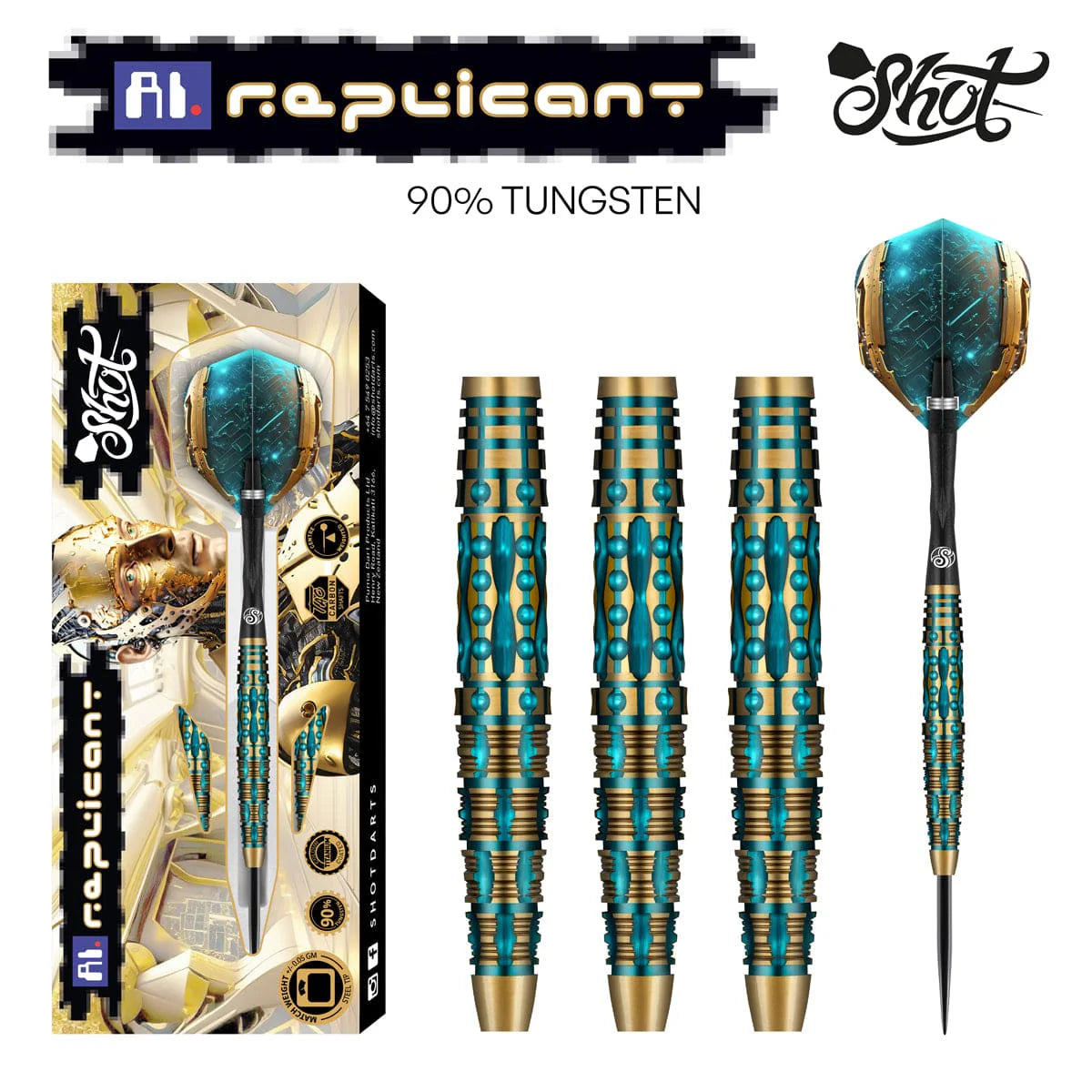 Shot AI Replicant Steel Tip Dart Set-90% Tungsten Barrels-24gm