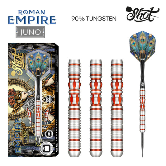 Shot Roman Empire Juno Steel Tip Dart Set-90% Tungsten Barrels-27gm