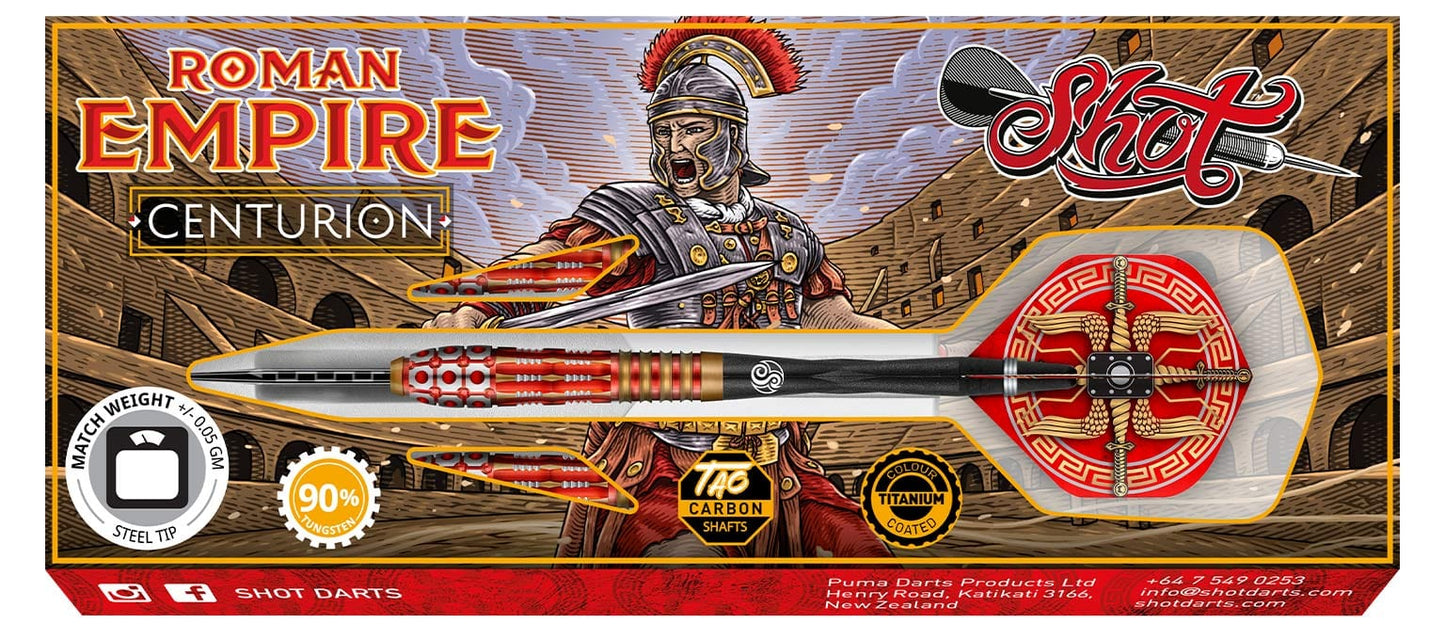 Shot Roman Empire Centurion Steel Tip Dart Set-90% Tungsten Barrels-23gm