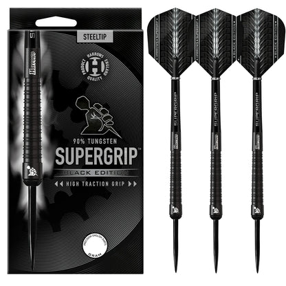 Harrows Supergrip Black Edition - Steel Tip Darts - 90% Tungsten - 23g