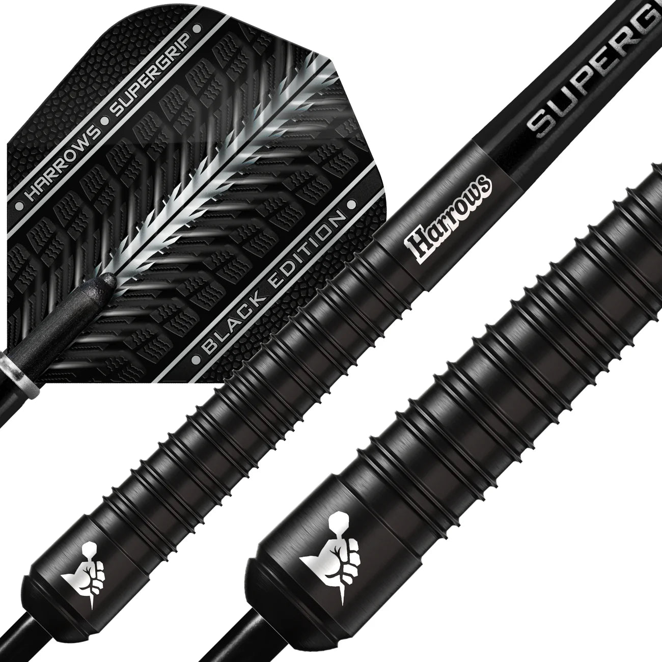 Harrows Supergrip Black Edition - Steel Tip Darts - 90% Tungsten - 23g