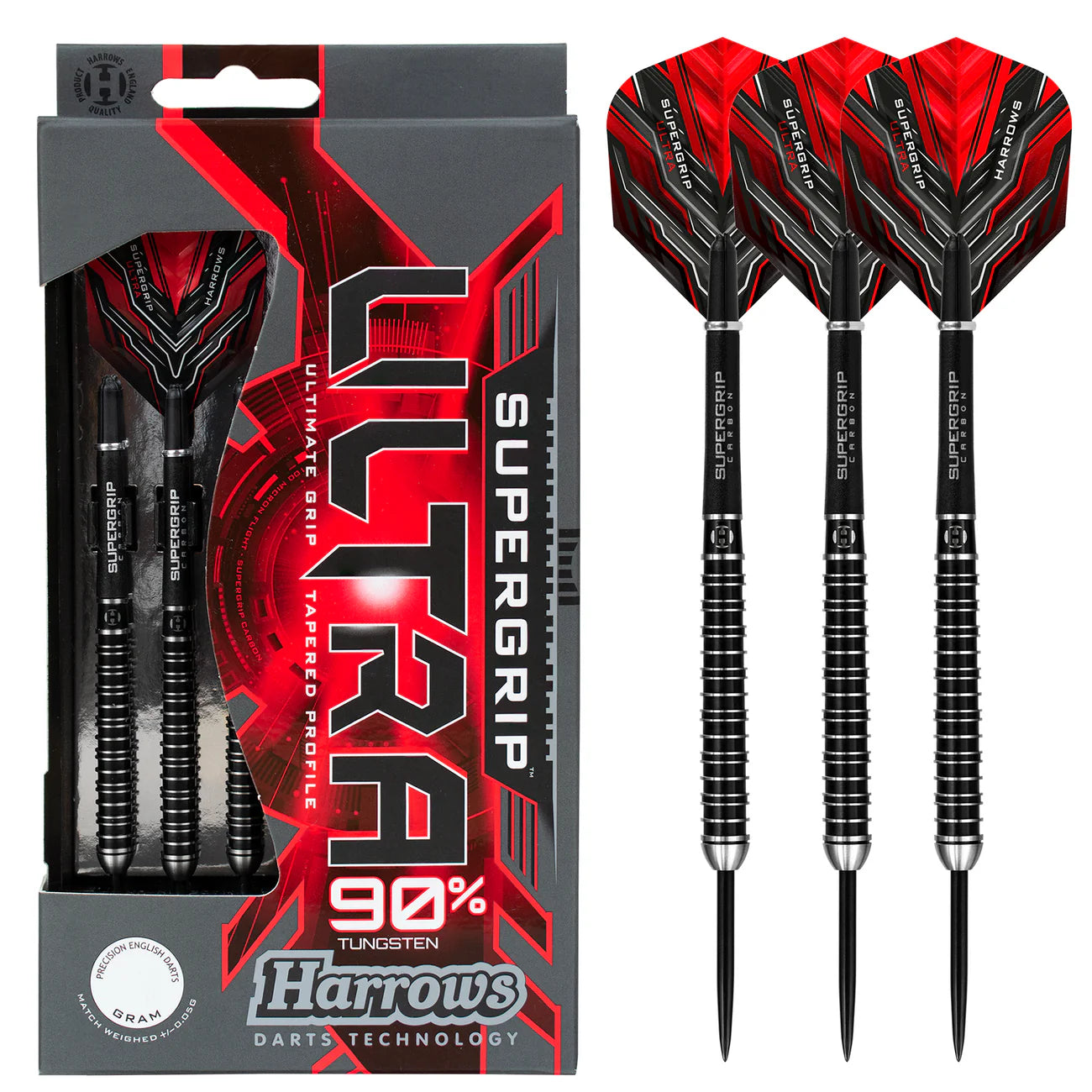 Harrows Supergrip Ultra - Steel Tip Darts - 90% Tungsten - 22g