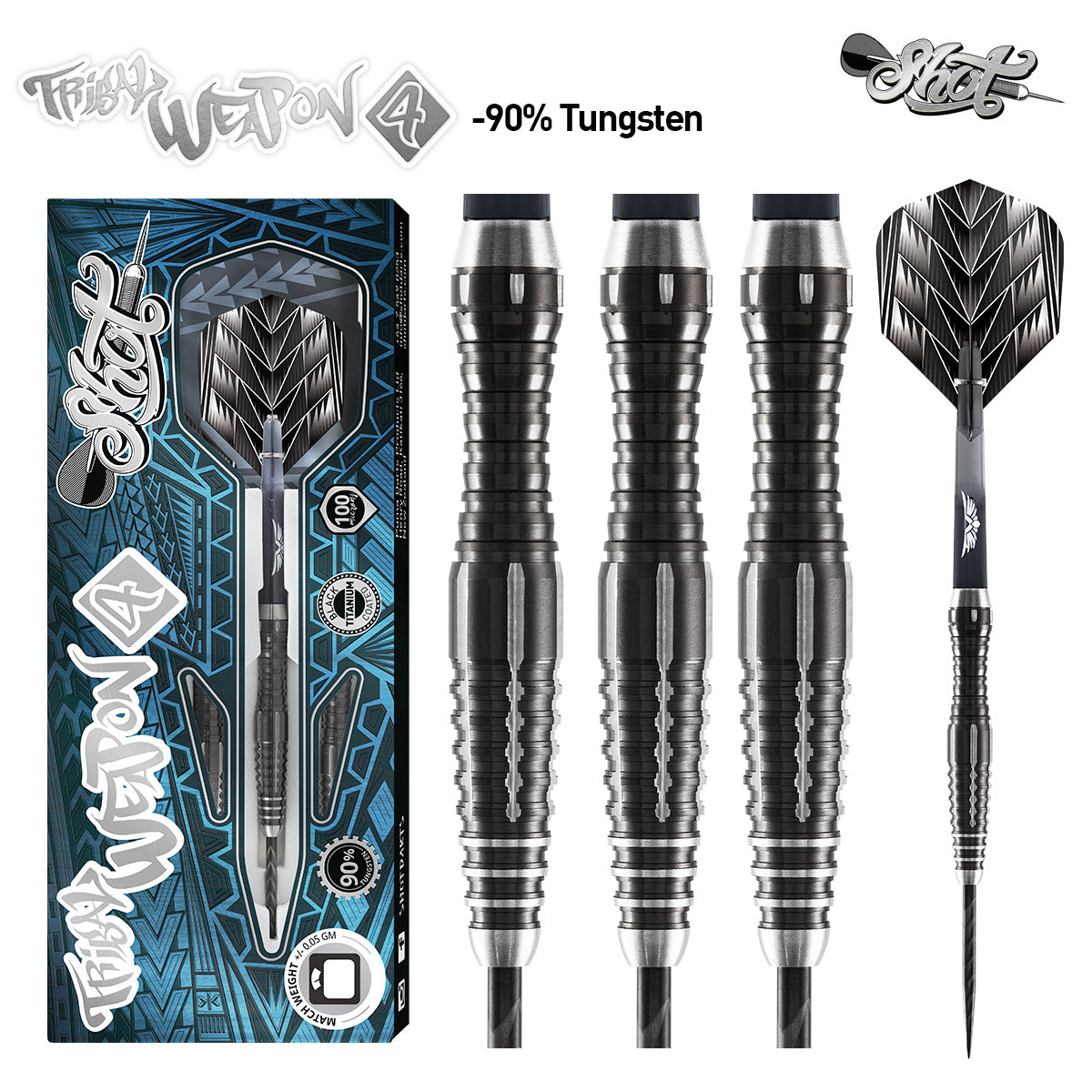 Shot Tribal Weapon 4 Series-Steel Tip Dart Set- 90% Tungsten-24gm