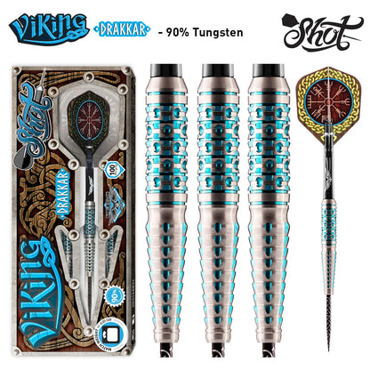 Shot Viking Drakkar Steel Tip Dart Set-90% Tungsten Barrels-27gm