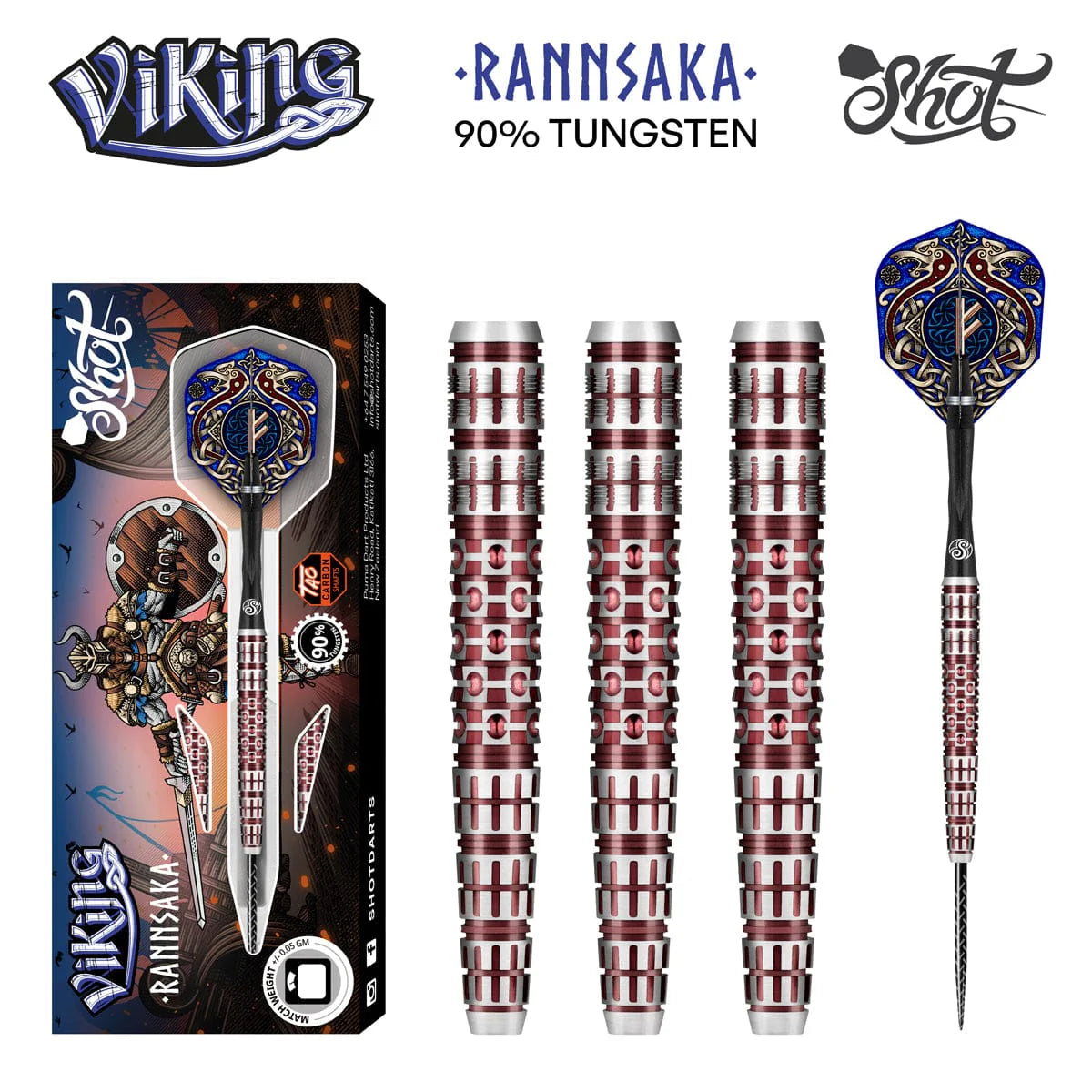 Shot Viking Rannsaka Steel Tip Dart Set-90% Tungsten Barrels-24gm