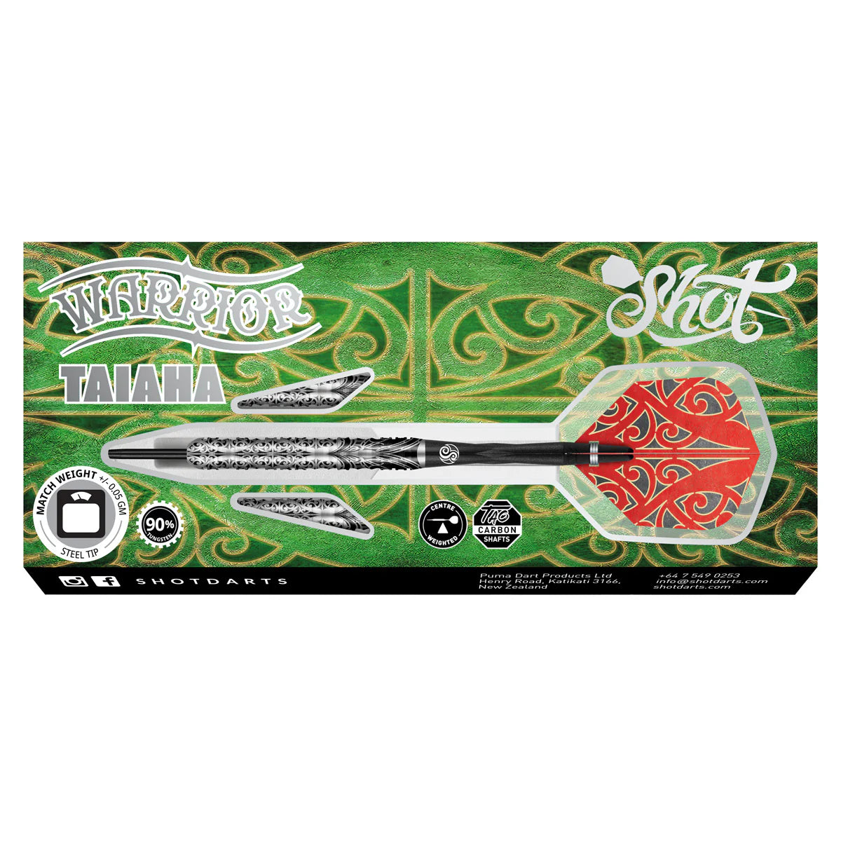 Shot Warrior Taiaha Steel Tip Dart Set-90% Tungsten-28gm