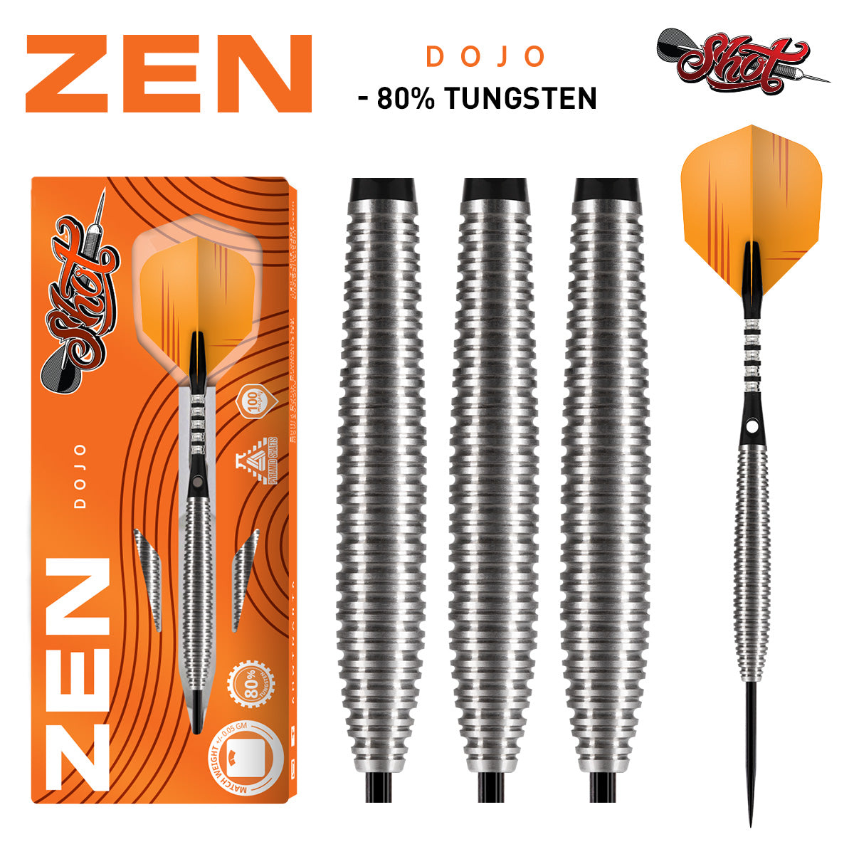 Shot Zen Dojo Steel Tip Dart Set-80% Tungsten-23gm