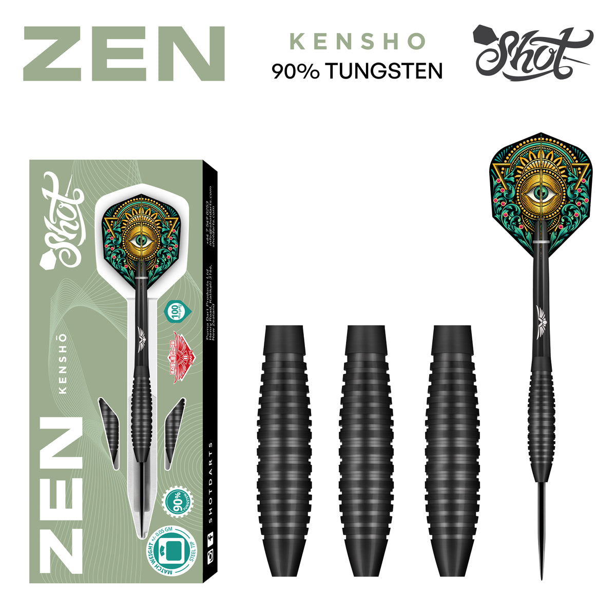 Shot Zen Kensho Steel Tip Dart Set-90% Tungsten-24gm