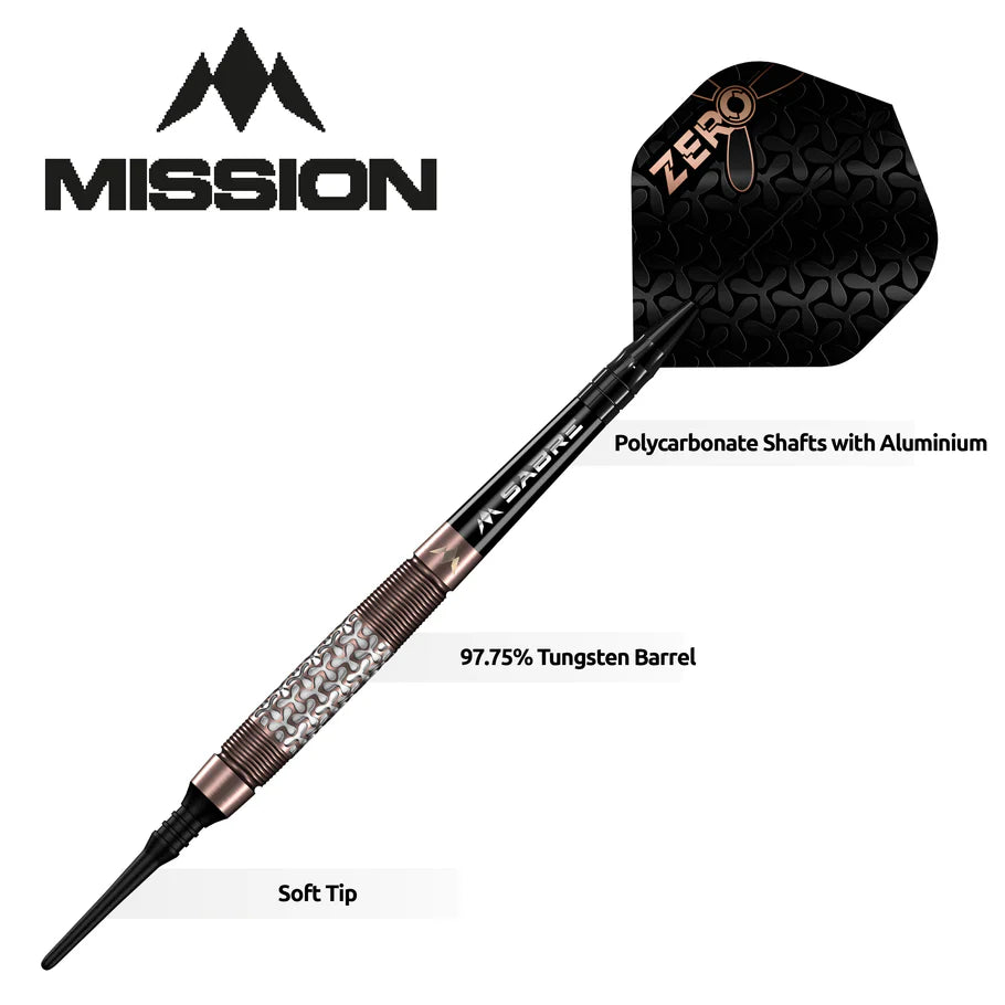 Mission Zero Soft Tip Darts - 97.5% Tungsten Bronze PVD - 18gm