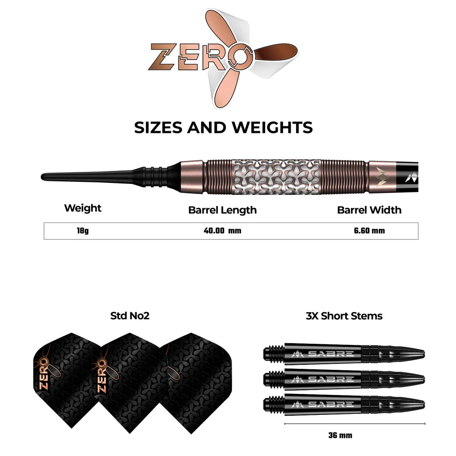 Mission Zero Soft Tip Darts - 97.5% Tungsten Bronze PVD - 18gm